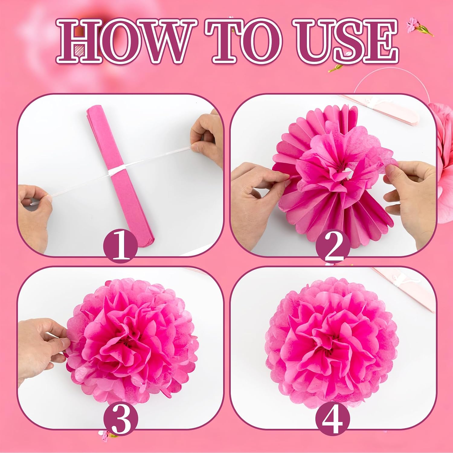 Hot Pink Tissue Pom Poms Paper Flowers Hanging Decorations Pink Flower Ball for Mother's Day Baby Shower Wedding Nursery Birthday Party Backdrop Home Outdoor