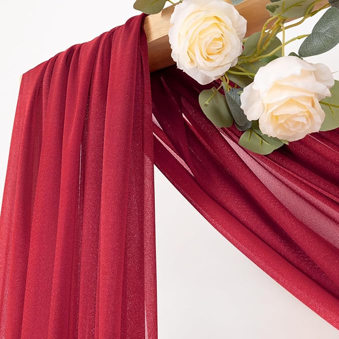 MLMC Red Wedding Arch Draping Fabric 1 Panel 29" x 20 FT Extra Long Gauze Drapes Sheer Backdrop Curtains 6.6 Yards Airy Outdoor Drapery Panels for Wedding Baby Shower Birthday Decor