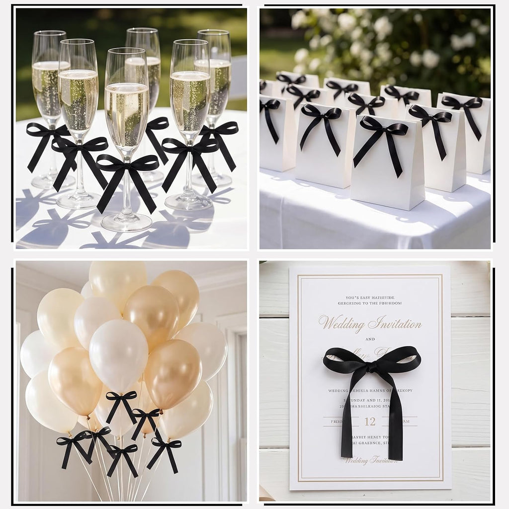 30PCS Black Ribbon Bows for Cakes Pre-Tied Bow Cake Toppers | Ready to Use Cake Bows for Birthday, Wedding, Baby Shower Bachelorette Party and Dessert Display Decorations