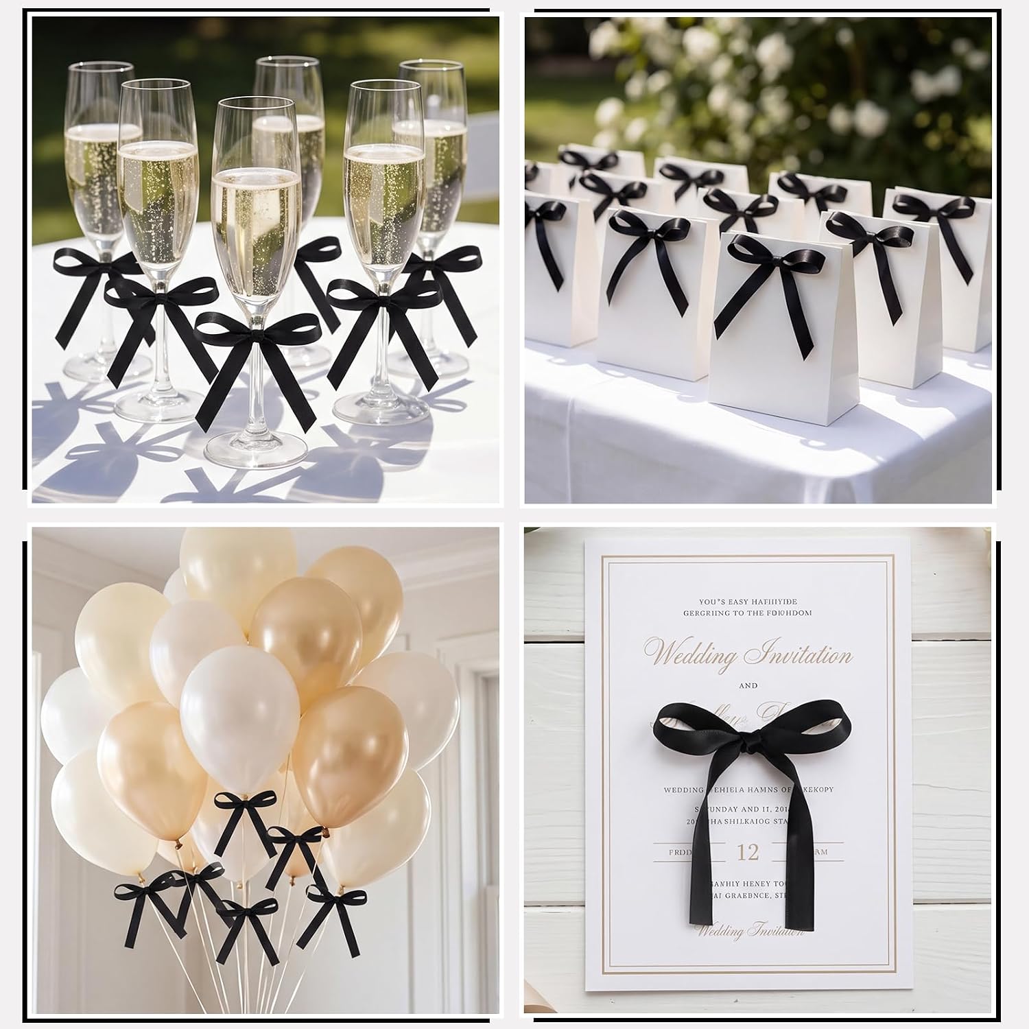30PCS Black Ribbon Bows for Cakes Pre-Tied Bow Cake Toppers | Ready to Use Cake Bows for Birthday, Wedding, Baby Shower Bachelorette Party and Dessert Display Decorations