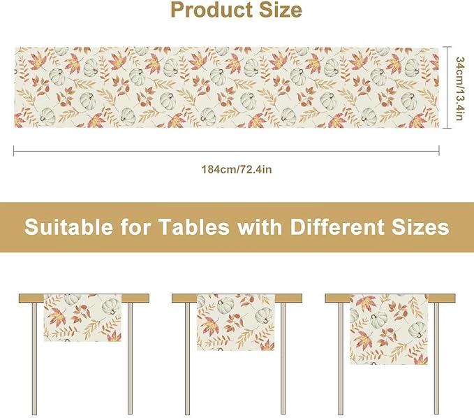Pumpkin Leaves Table Runner,Seasonal Autumn Thanksgiving Kitchen Dining Table Decoration for Home Party Decor 13x120 Inch