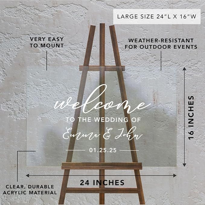 Andaz Press Custom Large Wedding Acrylic Sign, 16 x 24 Inches, Welcome, Personalized Sign, Welcome Sign For Modern Wedding Decor Decorations For Reception