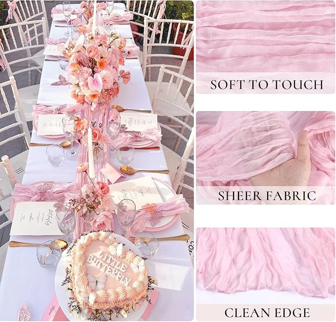 3 Pack Light Pink Cheesecloth Table Runner Gauze Table Runner Rustic Sheer Cheese Cloth 10Ft for Wedding Baby Shower Bridal Shower Sheer Boho Fall Thanksgiving Home Decor