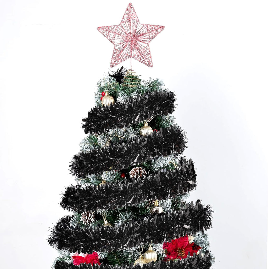 FOIMAS 33FT Black Tinsel Garland,Halloween Metallic Tinsel Garland Twisted Hanging Garland for Halloween Christmas Tree Fireplace Home Decoration