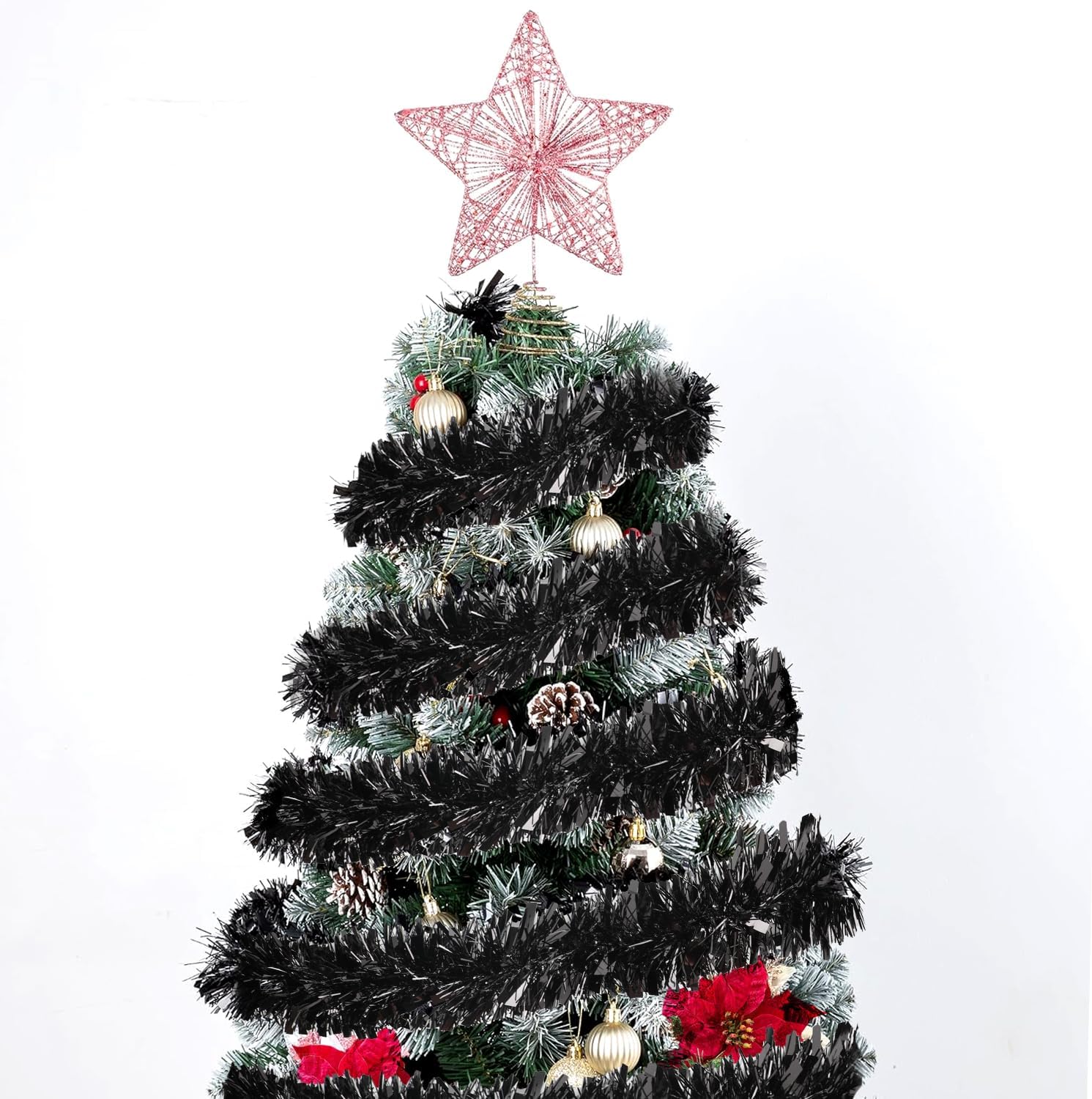 FOIMAS 33FT Black Tinsel Garland,Halloween Metallic Tinsel Garland Twisted Hanging Garland for Halloween Christmas Tree Fireplace Home Decoration