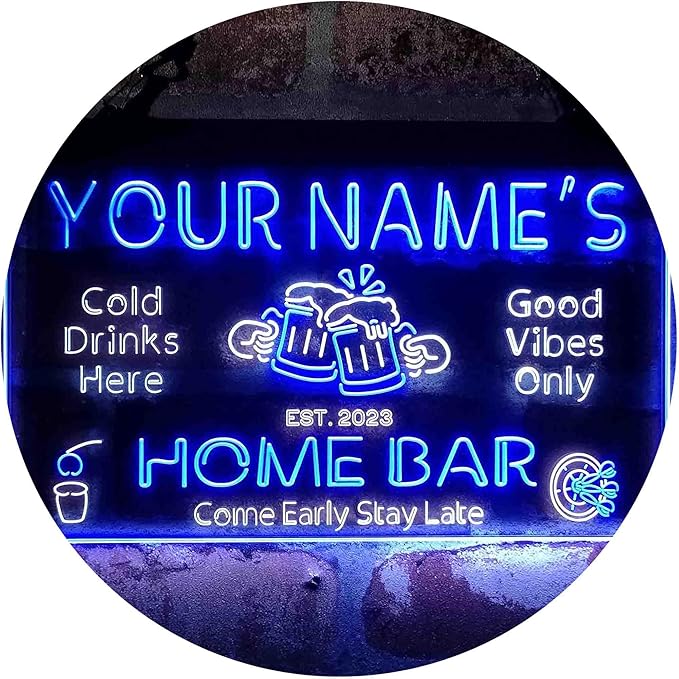 ADVPRO Personalized Your Name Custom Home Bar Beer Established Year Dual Color LED Neon Sign White & Blue 24 x 16 Inches st6s64-p1-tm-wb
