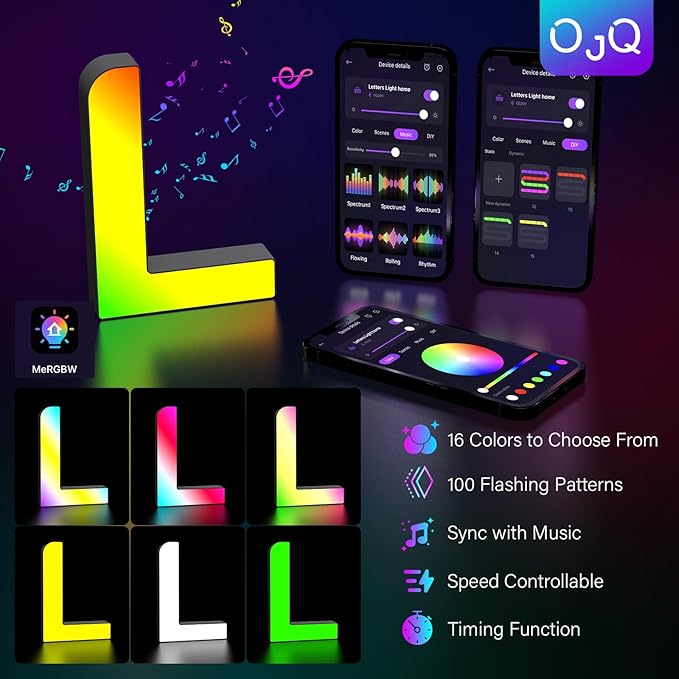 OJQ Light Up Letters LED Letter - Marquee Letters Room Decor Alphabet Letter Music Sync Color Change Colorful - Christmas Birthday Gifts for Girl - Teen Girls Gifts Party Home Wall Decor
