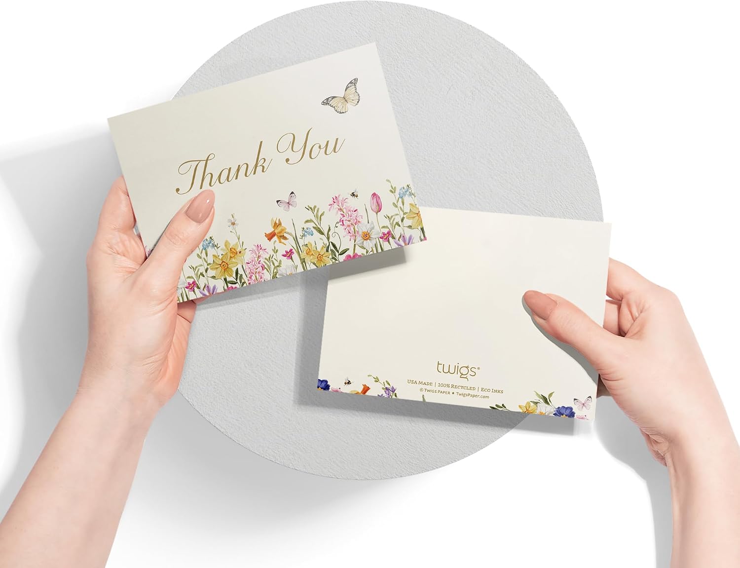 Twigs Paper Spring Florals Thank You Cards, 12 Blank Note Cards