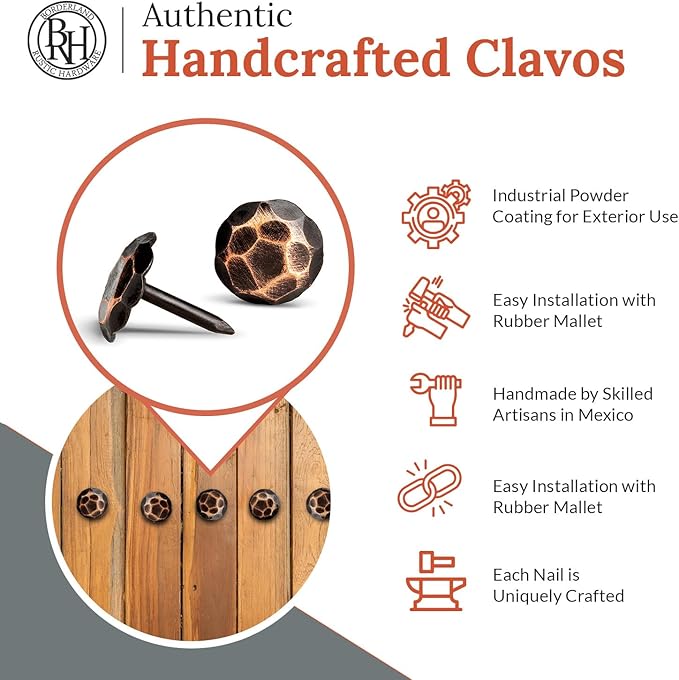 50 Pack 0.75" Round Head Iron Clavos Decorative Nails – Oil Rubbed Bronze – Handmade Rustic Round Fasteners for Farmhouse Shutters, Faux Wood, Barn Doors, Shutters, Gates – Ornamental Wood Accent