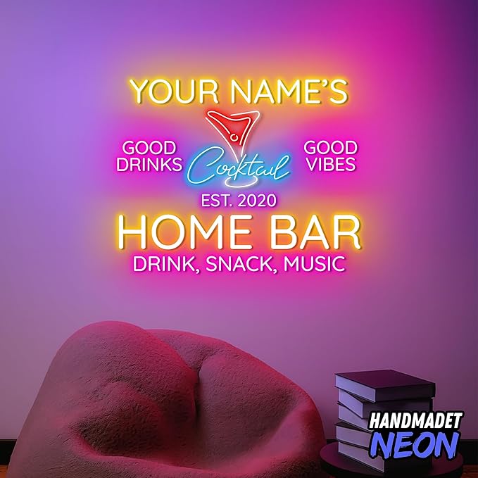 Personalized Cocktail Neon Sign Accessories, Custom Home Bar, Parties, Man Cave Decor Led Light, Wall Art Lights Signs Gifts For Friends, Pub Owners, Party Lovers