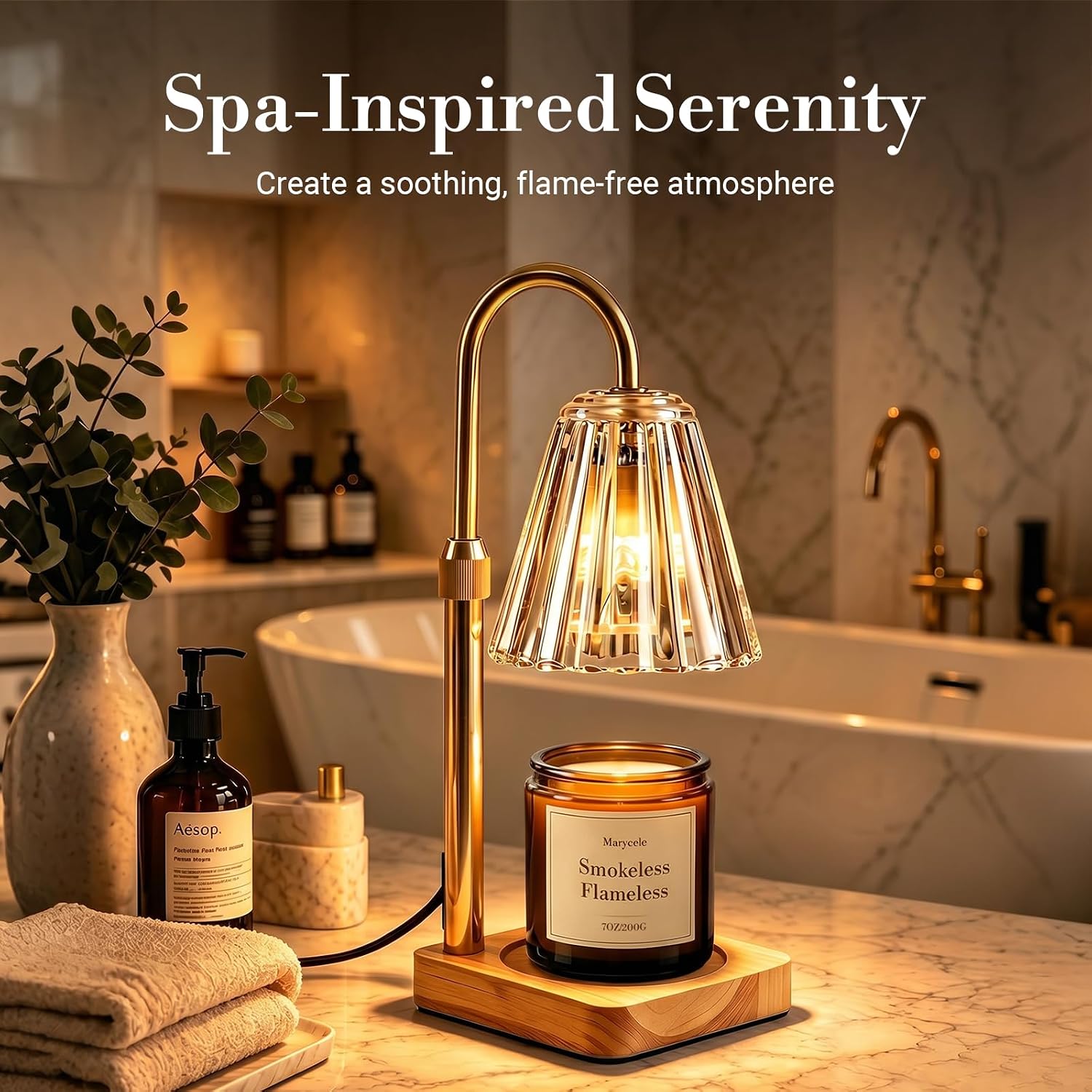 Marycele Candle Warmer Lamp with Timer & Dimmer - Mothers Day Gifts for Women Mom Her, Aesthetic Office Home Decor, Adjustable Height Wax Melter for Candle Jar & 3-Wick Candles (2 Bulbs Included)