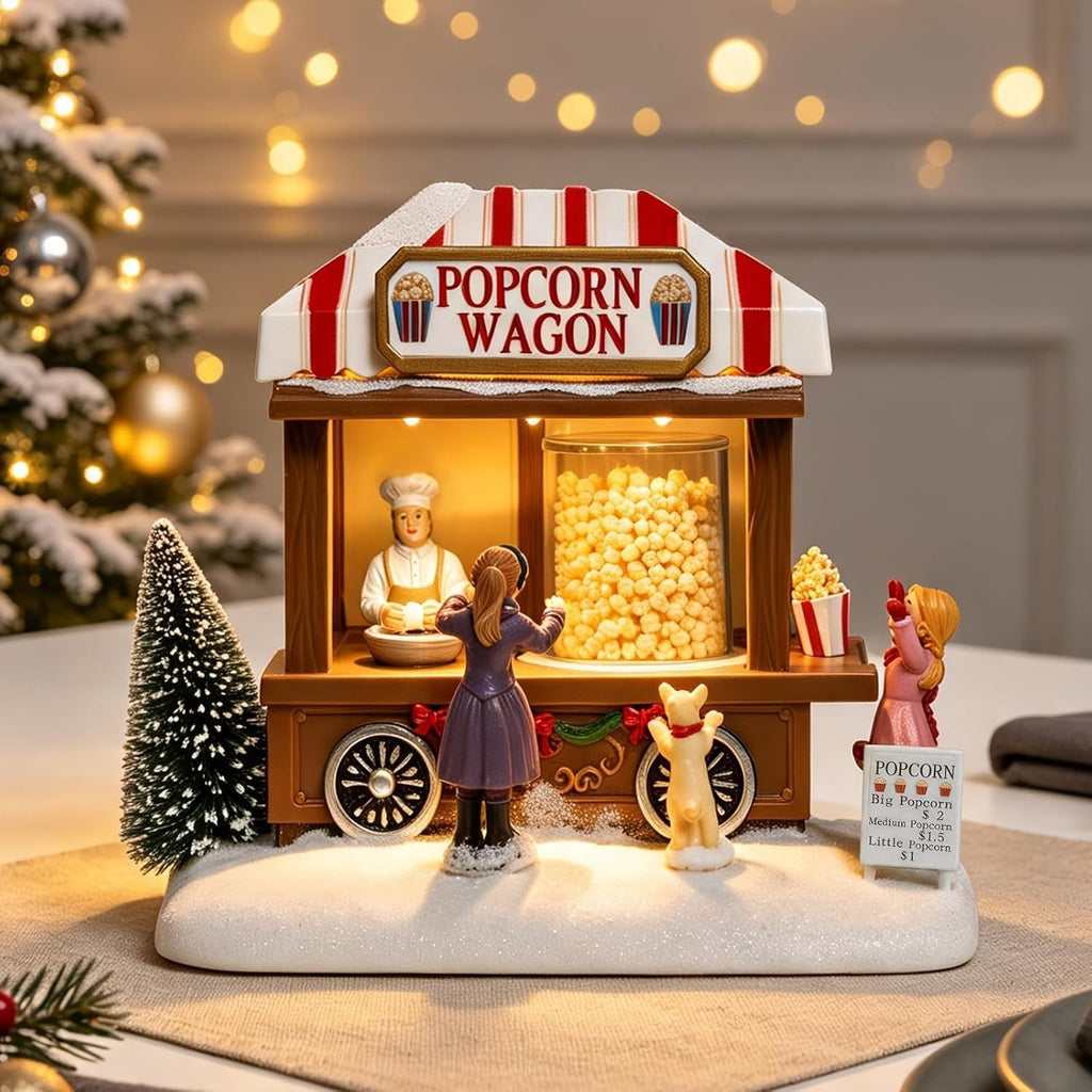 mumtop christmas village house, animated popcorn wagon with, main product view