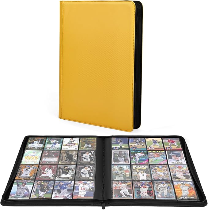 Premium 1000+ Pockets Trading Card Binder, 16-Pocket Ringless Side-Loading Album for TCG, MTG, Lorcana, Sports & Standard-Size Cards (Yellow)
