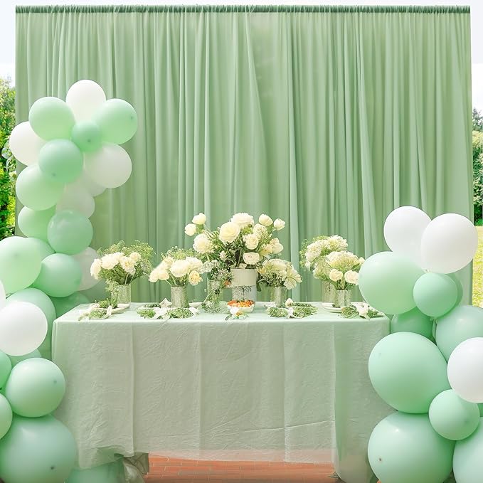 10x10ft Olive Green Tulle Backdrop Curtain for Parites, Sheer Backdrop Curtains for Wedding Baby Shower Birthday Party Photo Shoot Decorations