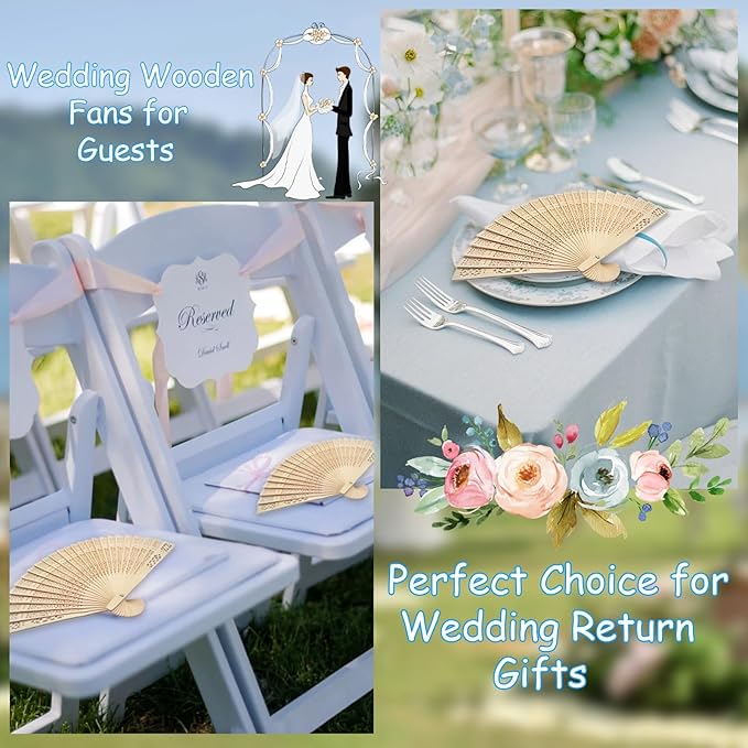 100Pcs Wedding Fans Personalized Folding Hand Fans Custom Sandalwood Wedding Fans with Organza Bags Wedding Party Favor Wedding Fans for Guests (100)