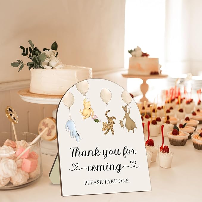 Winnie Decor Wedding Shower Welcome Sign, Thank You for Coming Please Take One Sign, Classic Pooh Bridal Shower Baby Shower Wooden Sign, Wedding Party Decor Sign with Stand 9 * 11IN
