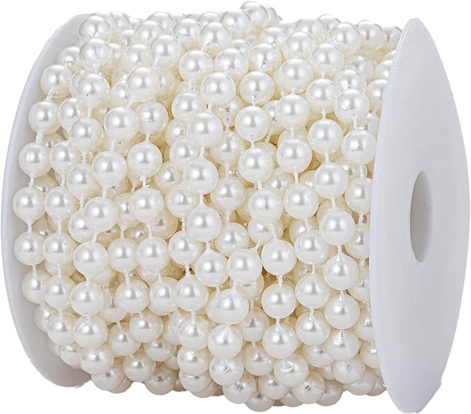 8mm Crafts Faux Pearl Beads Garland Pearl Bead Roll Strand of Pearls to Decorate Floral Centerpieces Wedding Party Favor Christmas Tree(33 Feet Ivory)