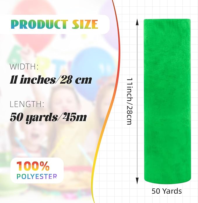 Crystal Organza Fabric Tulle 11 Inch by 50 Yards Sheer Tulle Rolls for DIY Craft Wedding Party Baby Shower Decor Gift Wrapping Party Supplies (Green)
