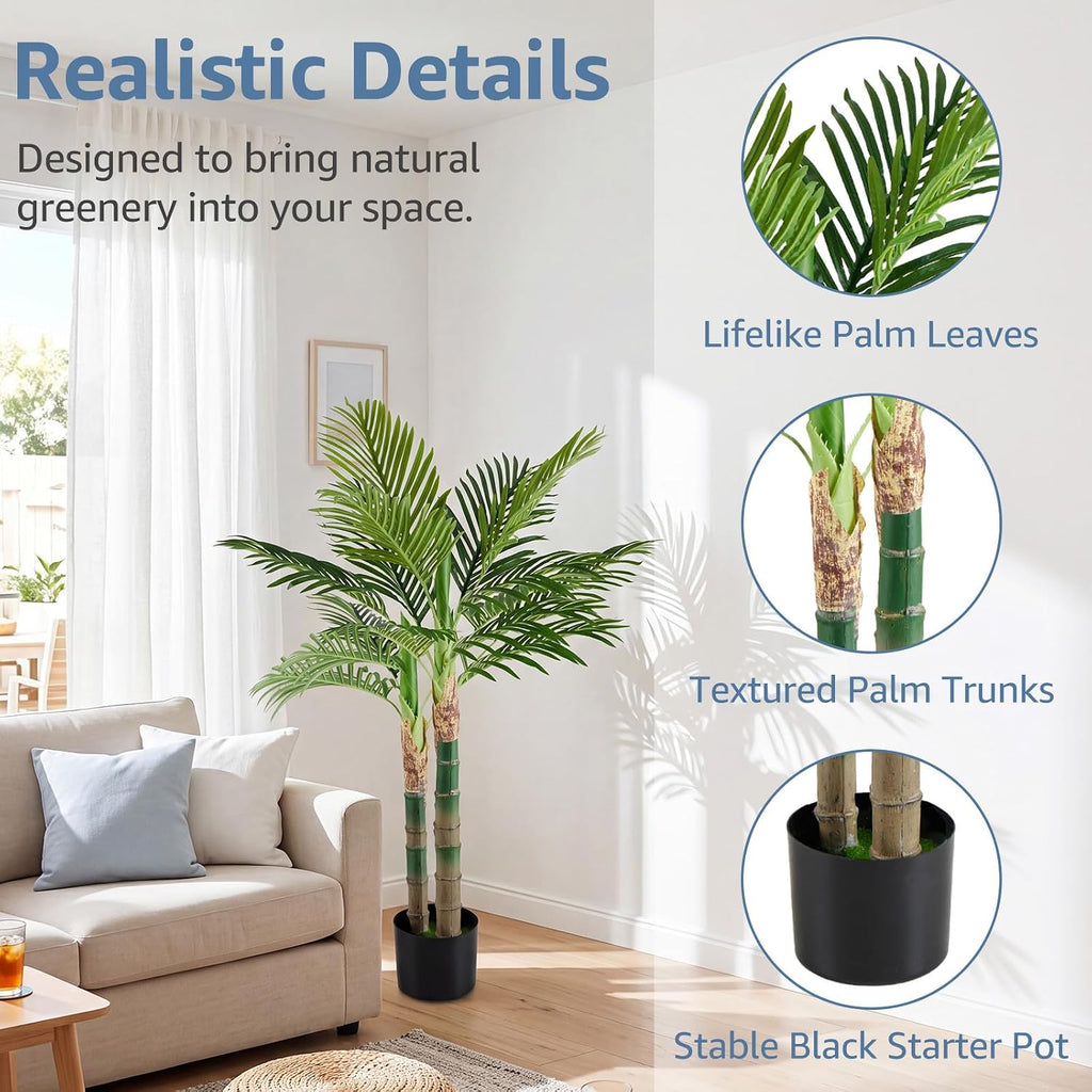 dumos 47in artificial palm tree, realistic faux indoor, close-up detail