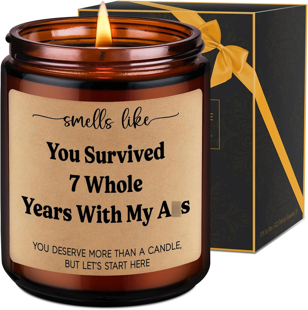 LEADO 7th Anniv. Candle, 7 Year Anniversary Funny Gifts for Him Her Husband Wife Boyfriend Girlfriend - Copper Gifts for 7th Anniversary, 7 Years Copper Wedding Anniv. Couple Present for Women Men