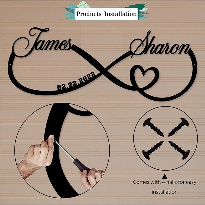 Personalized Custom Infinity Heart Sign, Metal Infinity Sign, Infinity Heart Wall Decor, Custom Name Signs, Romantic Home Decor For Anniversary Or As Valentines Day Decoration