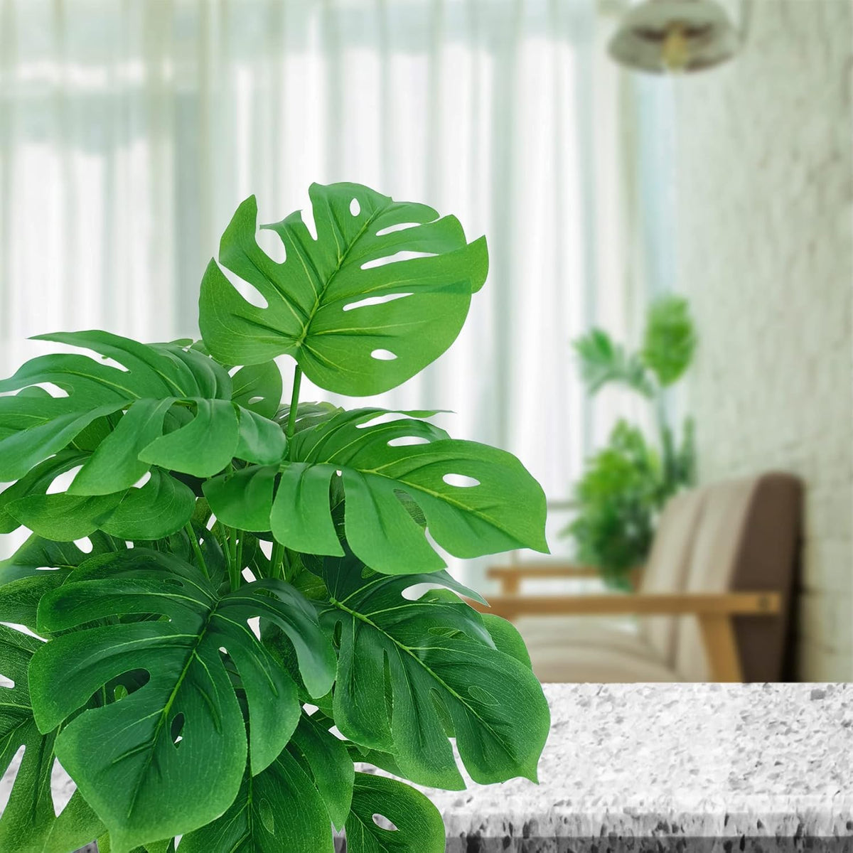 SAJANDAS Set of 2 Artificial Monstera Deliciosa Plants in Pots, Fake Tropical...