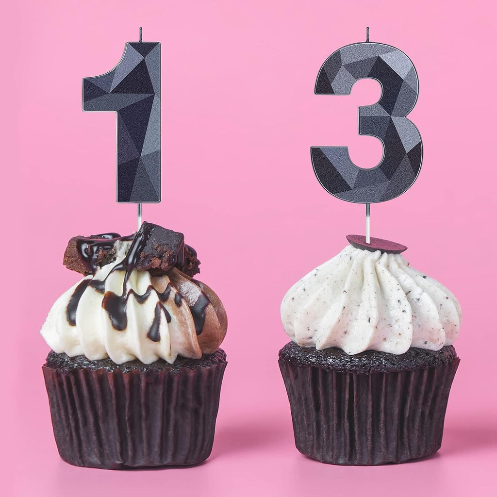 Nuanchu 13 Birthday Candles Black Number 13th Candle Happy Birthday Cake Topper 3D Diamond Shape Numeral 31 Candles Decoration for Boy Girl Women Wedding Theme Party Anniversary Favors(Black)