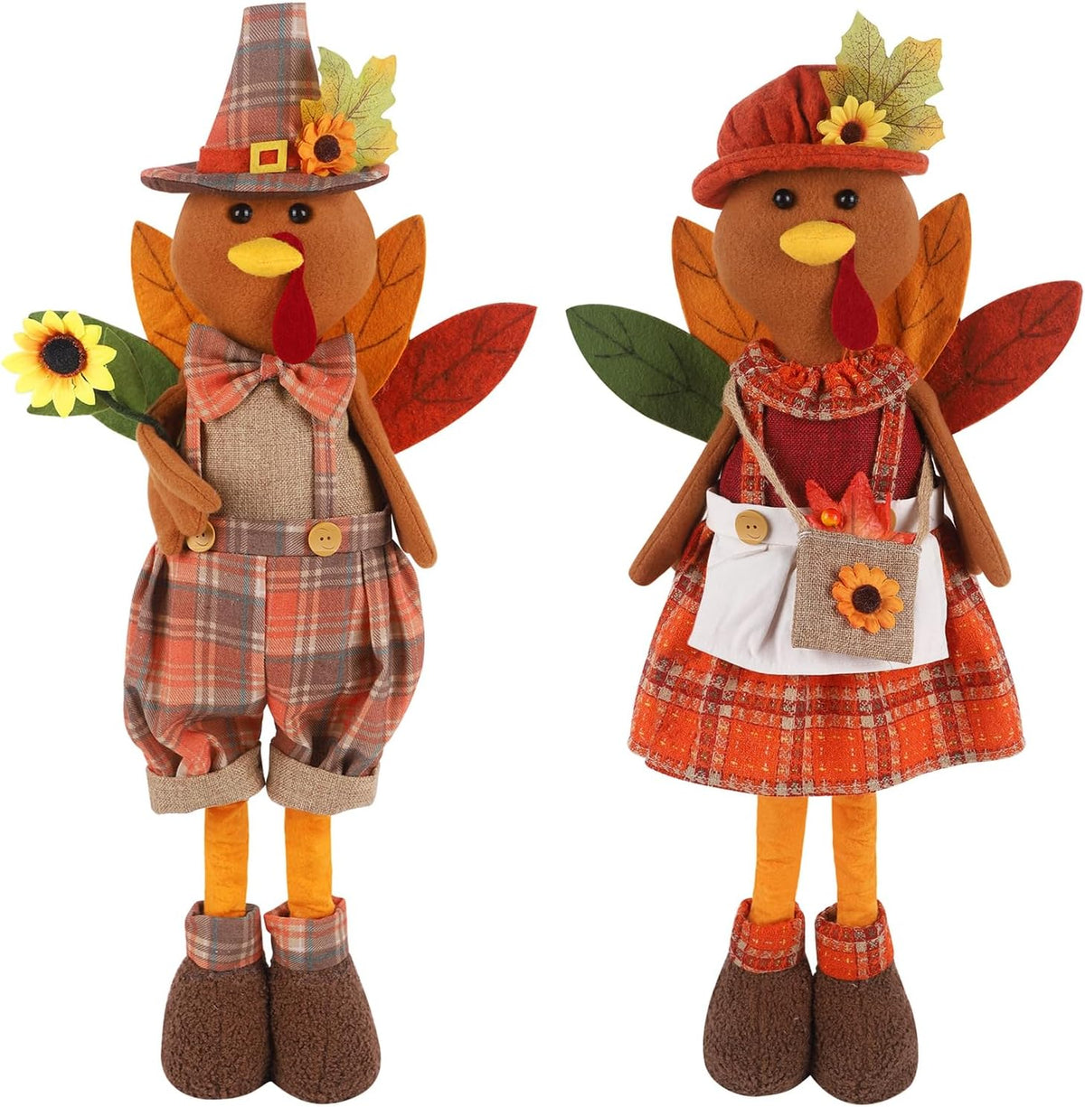 2 Pack Standing Thanksgiving Turkey Couple with Stretchable Legs 23" to ...
