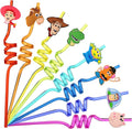 24Pcs Toy Inspired Story Birthday Party Supplies Reusable Drinking Straws,8 Designs Toy Themed Story Party Favors with 2 Cleaning Brushes