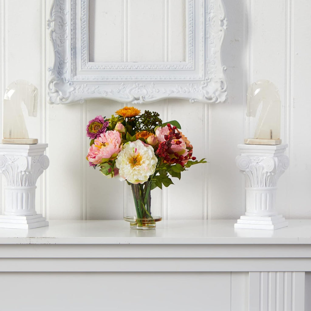 nearly natural 10 in artificial peony arrangement in on a desk or shelf