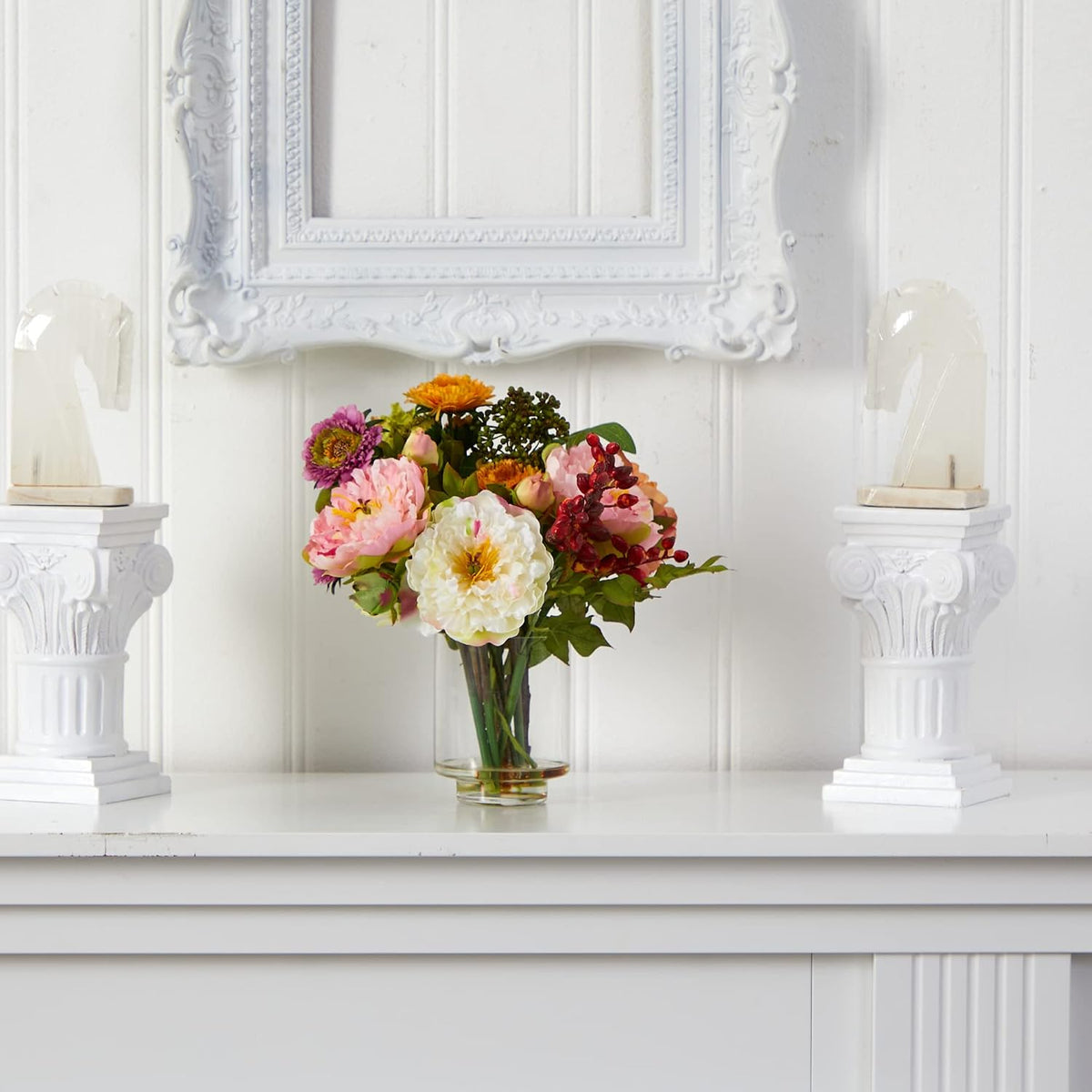 nearly natural 10 in artificial peony arrangement in on a desk or shelf
