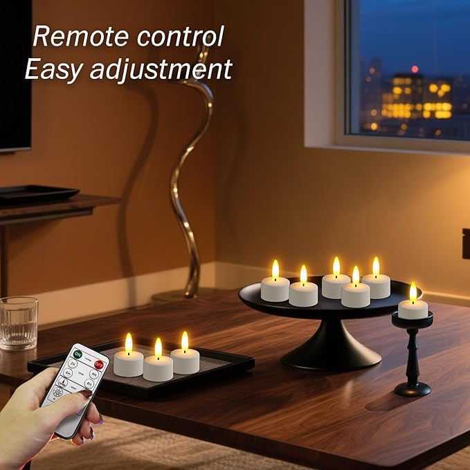 HL Rechargeable LED Tea Lights with USB Charging Base & Remote Timer - Battery Operated Flameless Flickering Votive Candles for Weddings, Emergency, Halloween, and Christmas Decorative 12pcs