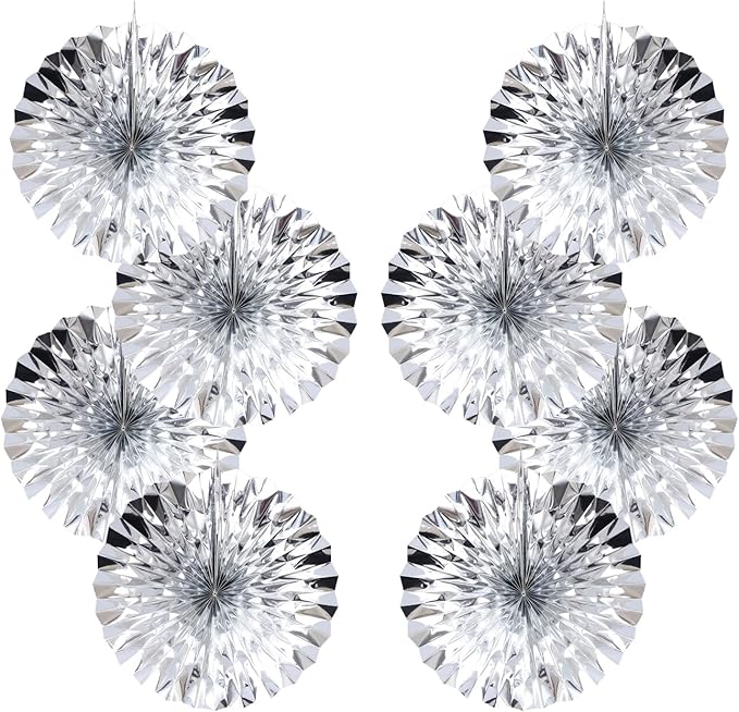 Silver Birthday Decorations,DIY Silver Paper Fans Hanging Decoration ,DecoracióN De CumpleañOs para Hombre,Wedding Decorations for Party 12in,Birthday Decorations for Men 30 Color DIY Set (Silver)