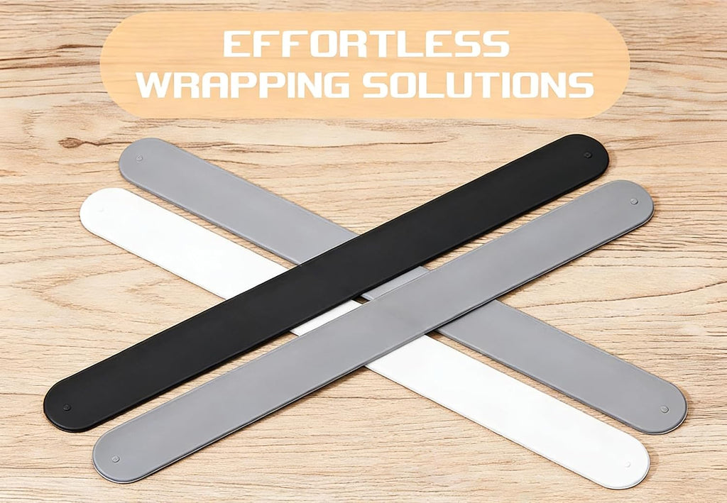 9 Pcs Wrapping Paper Holder Clips - Silicone Covered Metal Stabilizer Slap Bands for Christmas Gift Poster Home Storage (White/Black/Grey)