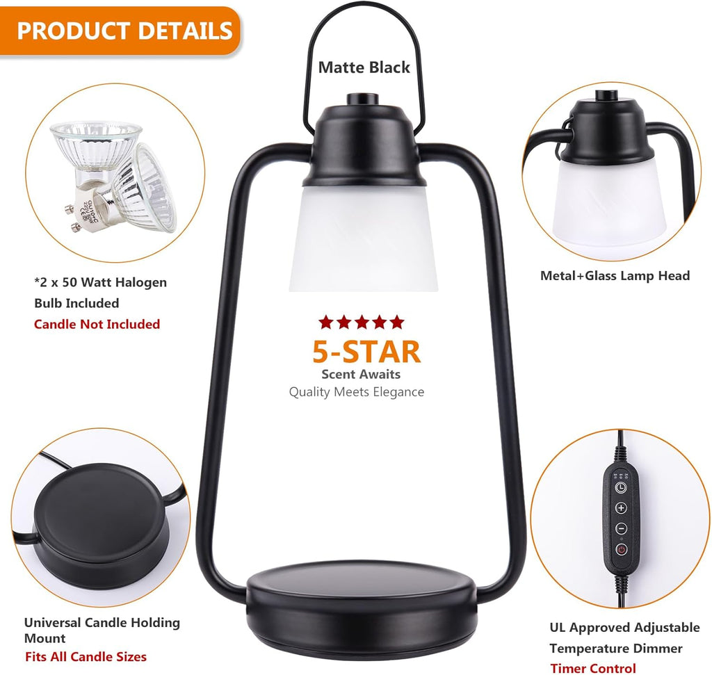 Candle Warmer Lamp with Timer Dimmer - Birthday Gifts for Women, Electric Wax Melt Warmer Lamp for Jar Candles, Vintage Candle Lamp Warmer with 2 Bulbs, House Warming Gifts New Home Decor