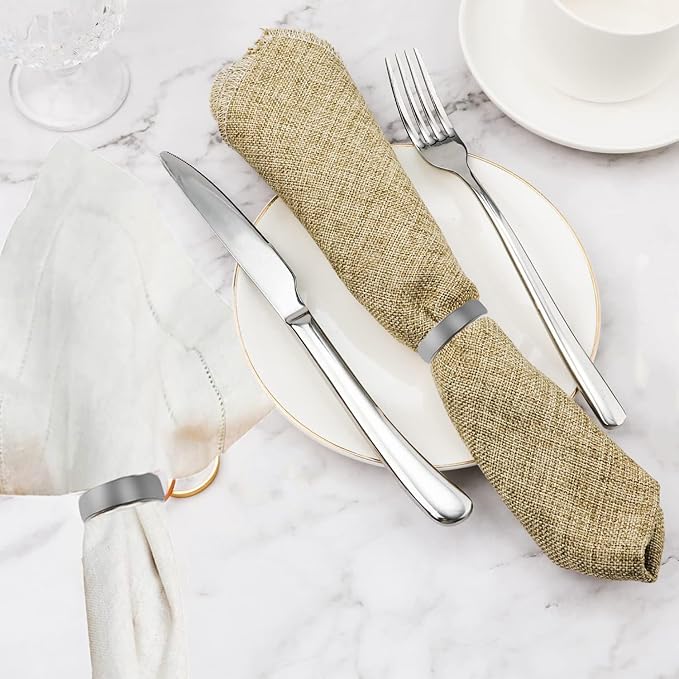 Grey Napkin Rings-10 Pcs Stainless Steel Napkin Rings,Metal Napkin Ring for Table Settings Wedding Christmas Party Dinner Table