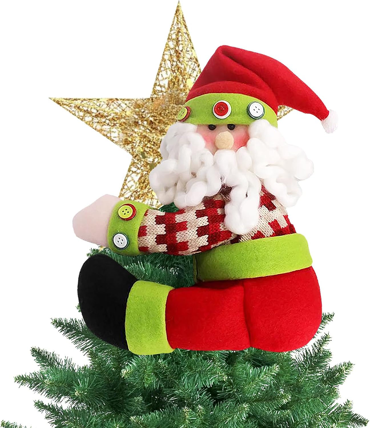 Santa Christmas Tree Topper Decoration 10.5 * 13 in,Unique Funny Plush Santa Decor for Tree,Xmas Curtain Ornaments Wine Bottle Staircase Guardrail Decoration for Xmas New Year Holiday Birthday
