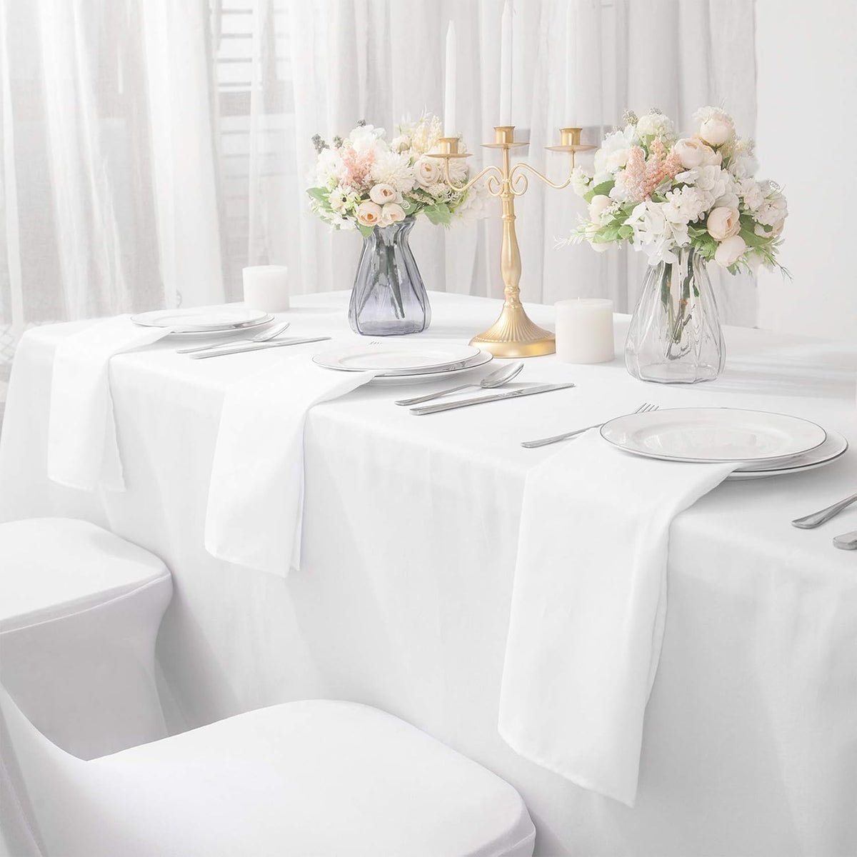 50pcs Polyester Cloth Napkins - 17 x 17 inch White Dinner Washable Napkins wi...