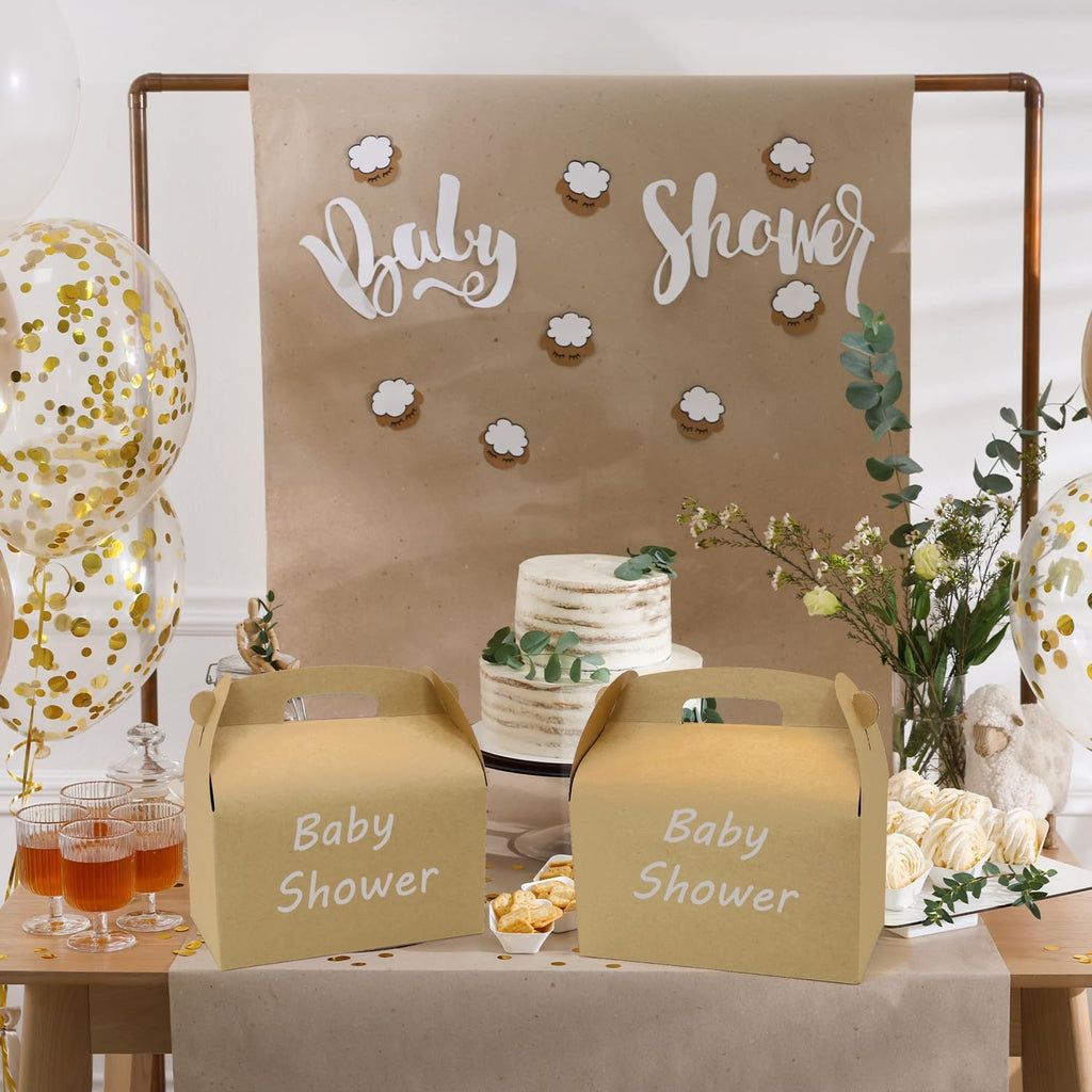30Pcs 9 Inch Large Gable Gift Boxes, Brown Party Favor Treat Boxes, Lunch Box with Handles for Birthday Babyshower Wedding Activity Picnic