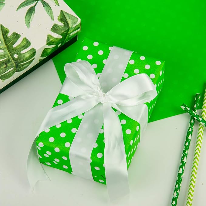 WRAPAHOLIC Reversible Wrapping Paper - Mini Roll - 17 Inch X 33 Feet - Green and Polka Dot Design for Birthday, Holiday, Wedding, Baby Shower