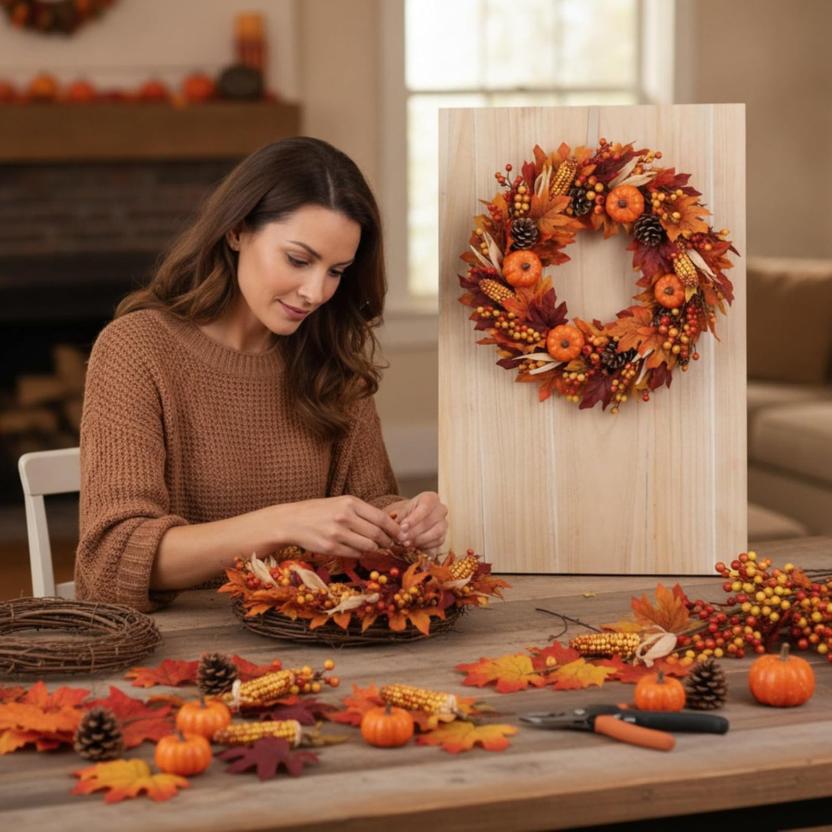 17'' wood wreath easel stand holder board for, side view