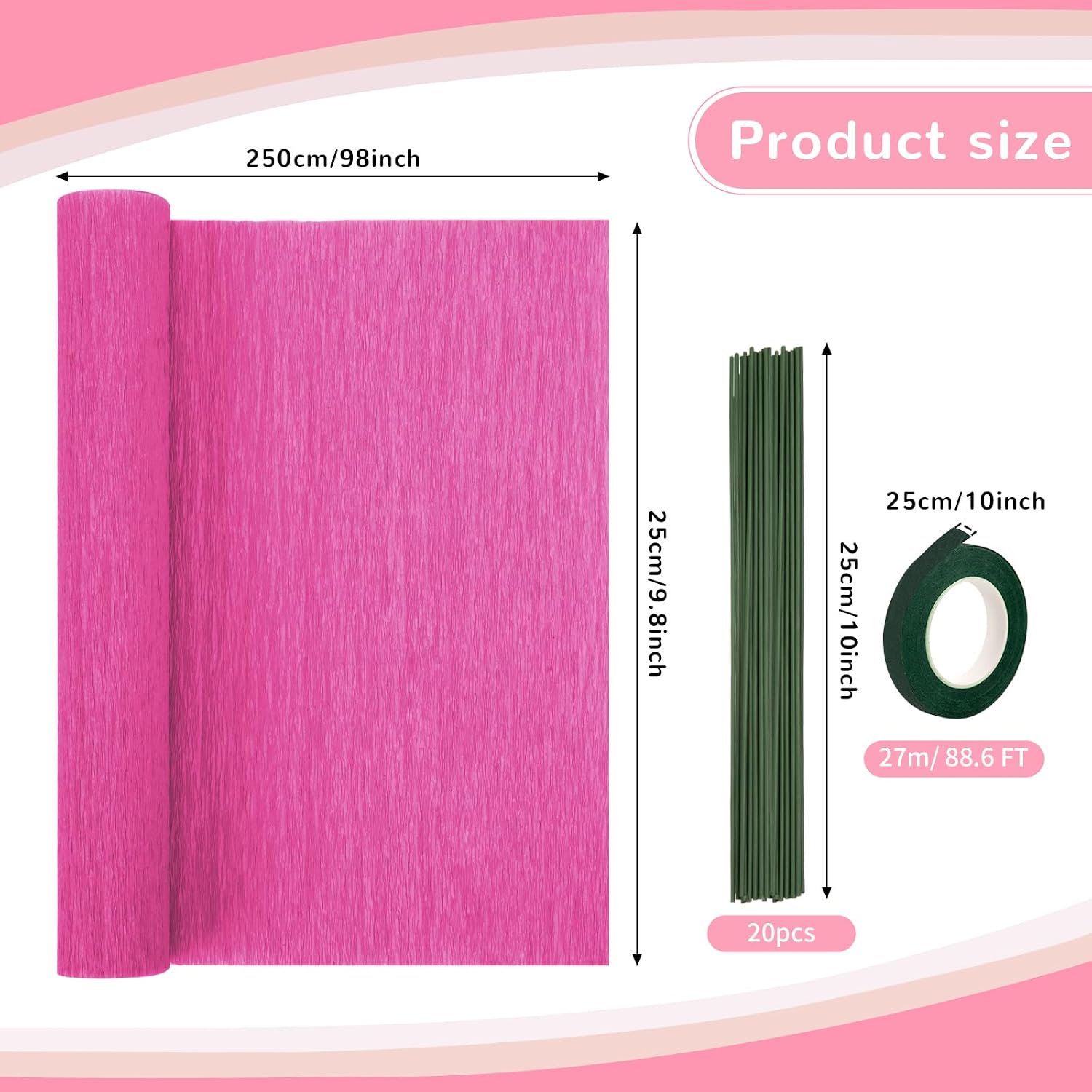 Crepe Paper Streamers 8 Rolls, 10 x 98Inch 8 Pink Colors | Crepe Paper Sheets for DIY Gift Colourful Paper Flower Wrapping Paper Crafts Birthday Wedding Holiday Party Decorations