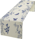 Monochrome Sketch Flowers Bird Table Runner, Seasonal Spring Fall Plants Blue Florals Dinner Runner for Home Kitchen Dining Table Party Holiday Decoration 13"x120"