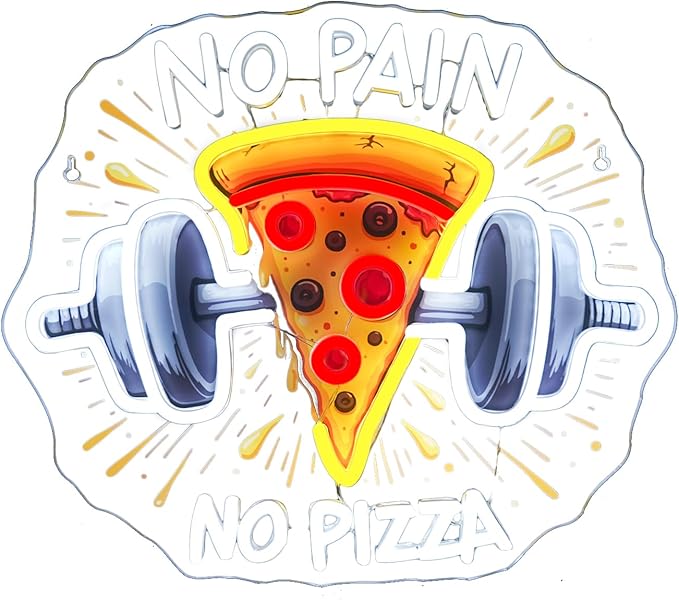 Lucunstar Gym Neon Sign No Pain No Pizza UV Printed Light Signs For Wall Decor Dimmable Dumbbell Barbell Led Lights Decoration Fitness Club Gift For Teens Sports Room USB Powered 14.57 x 12.6 inches