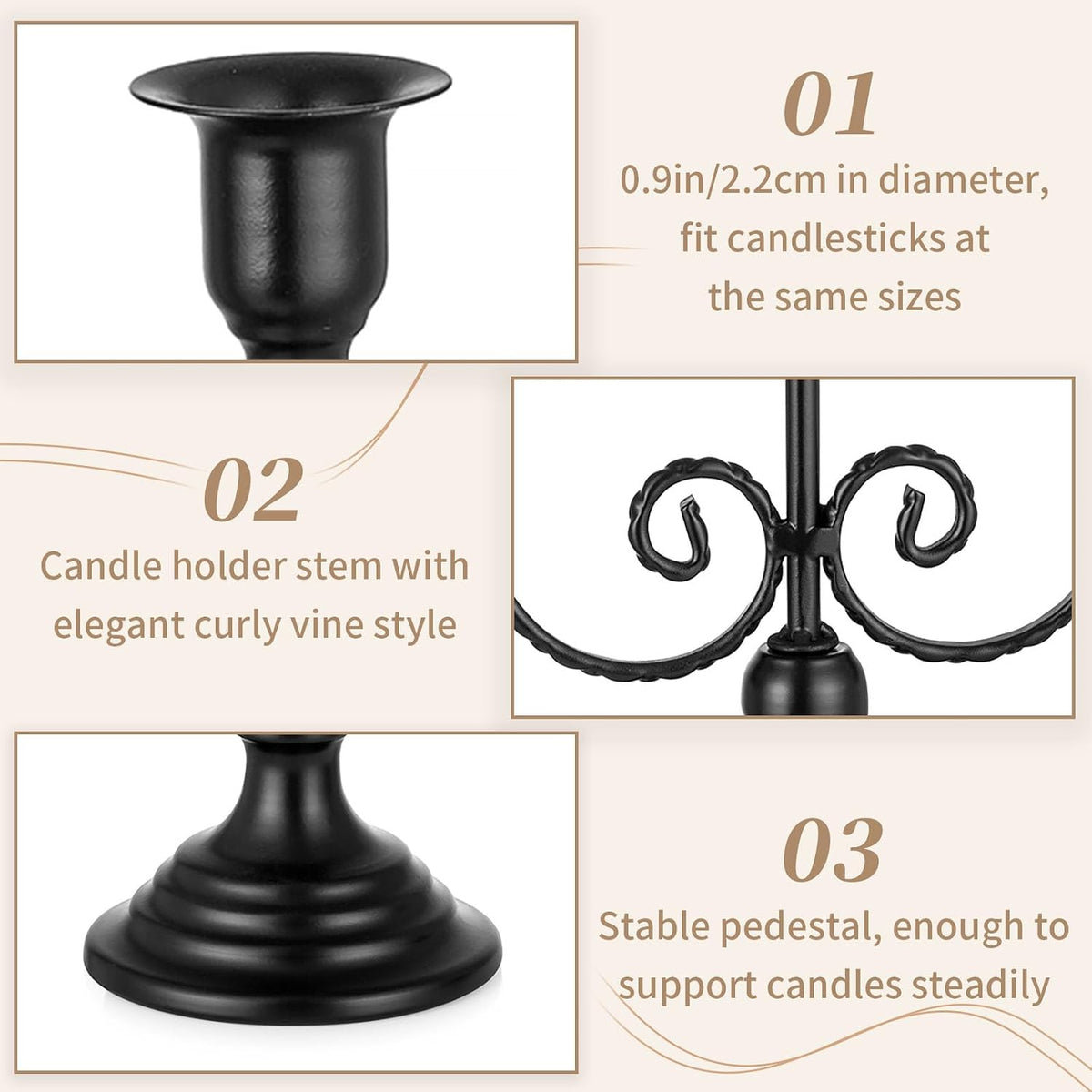 Sziqiqi Halloween Candelabra Candle Holder: 3 Arms Black Candelabra