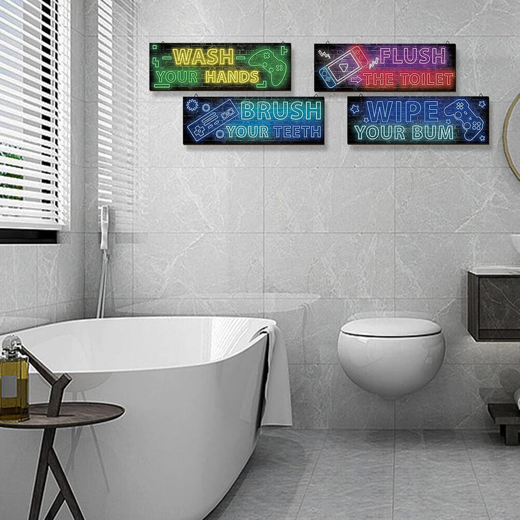 YLOLUL 4 Pcs Neon Gaming Wall Art & Room Accessories for Teen Boys & Kids, 16 * 5 Inch