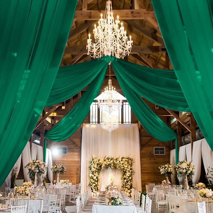 6 Panels Emerald Green Wedding Ceiling Drapes 5ftx20ft Ceiling Drapes Chiffon Fabric Arch Draping Sheer Curtains Soft Drapery Draping Wedding Ceiling Decorations for Party Ceremony Stage Swag