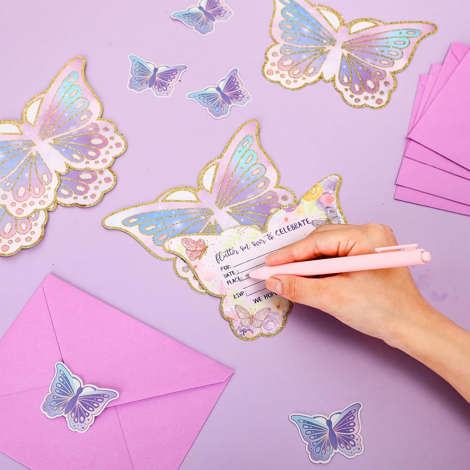 Hotop 24 Sets Butterfly Birthday Invitations with Stickers and Envelopes for Kids Girls, Cute Butterfly Party Invitations Cards for Birthday Baby Shower Party Favors Supplies, 4x6 Inch