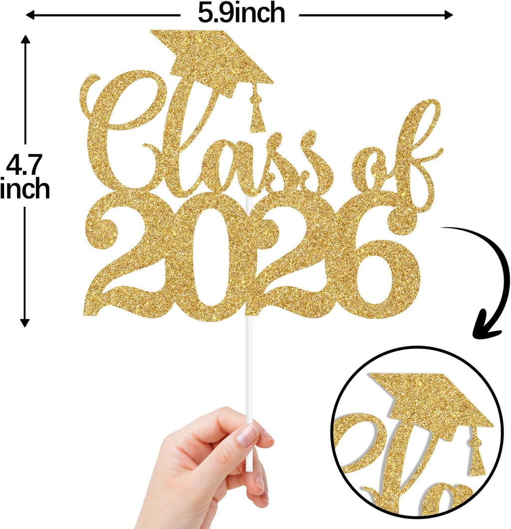 Gold Glitter Class of 2026 Cake Topper, Congrats Grad 2026/Congrats Class of 2026/Congratulations, 2026 Graduation Party Decorations SupplieS