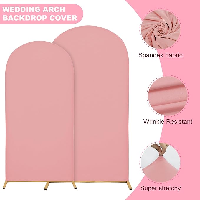 7.2FT Wedding Arch Covers Arch Backdrop Cover Arch Stand Covers Set Arch Cover Spandex Fabric Stretchy Backdrop for Wedding Birthday Party Decoration Baby Shower (Light Pink)